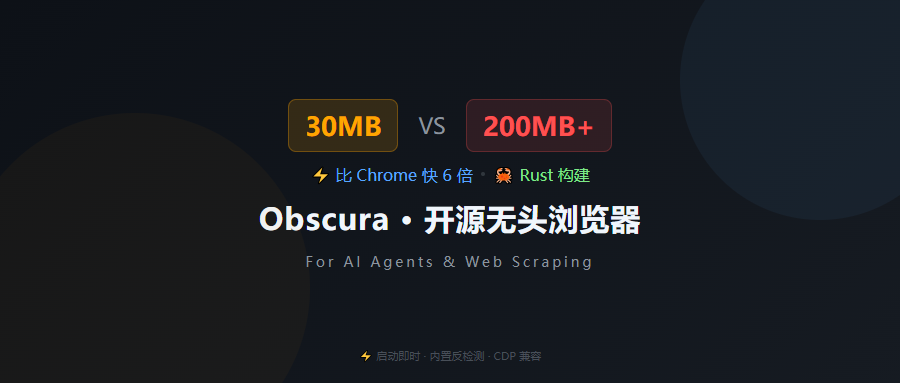 近 6 千 Star！30MB 内存跑浏览器，比 Chrome 快 6 倍，这个 Rust 写的无头浏览器太狠了