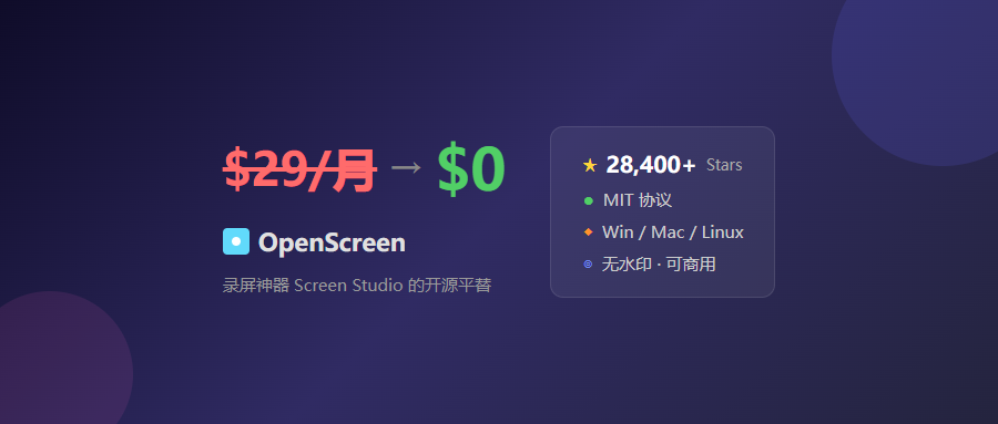 $29/月 → 0元！录屏神器 Screen Studio 终于有了开源平替，近 3 万 Star