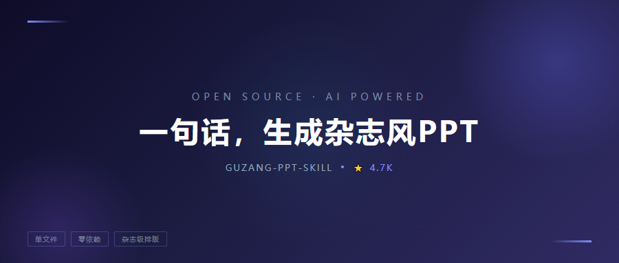 近5千Star！说一句话就生成杂志风PPT，归藏这个开源Skill离谱了