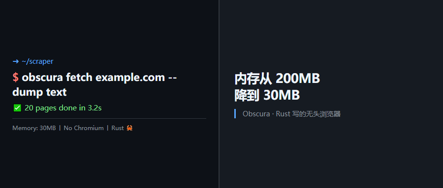 被 headless Chrome 的内存逼疯后，我换了这个 30MB 的 Rust 浏览器