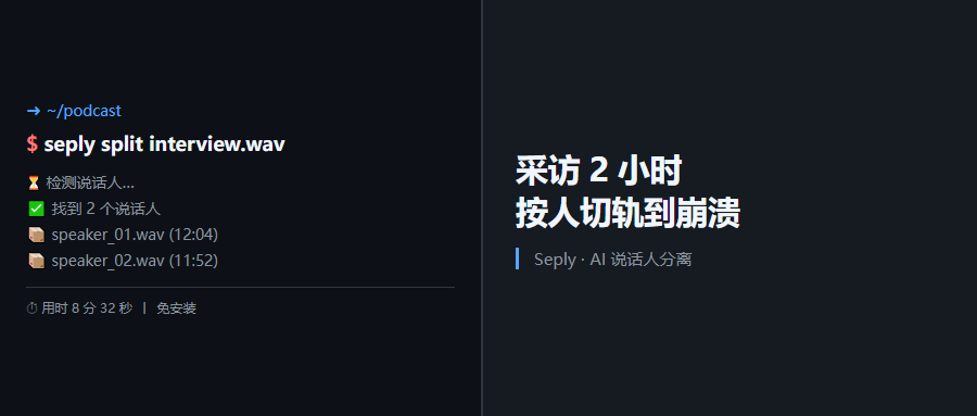 采访录了 2 小时，按人切音轨切到崩溃，这个网页工具自动拆好了